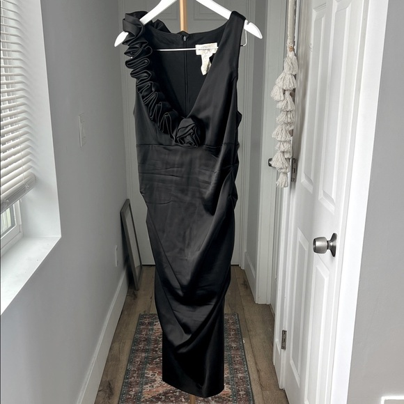 betsy and adam one shoulder ruffle dress Jade" Jersey Knit One Shoulder Organza Ruffle Dress
